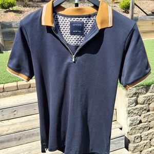 Cactus Boys Navy Polo Shirt Quarter Zip Youth 13/14 Preppy Short Sleeve